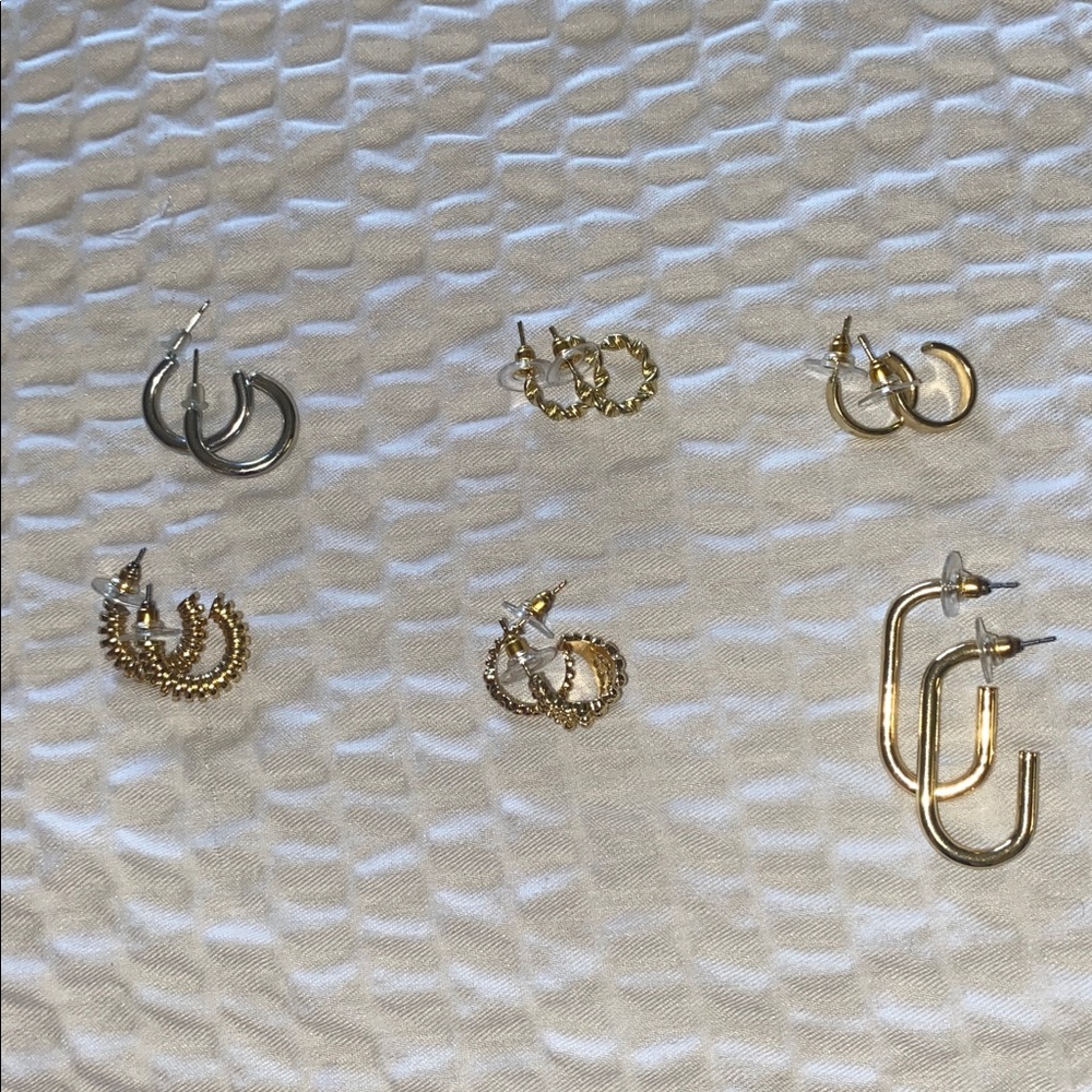 Set of 6 pairs !  Gold and Silver Hoop Earrings